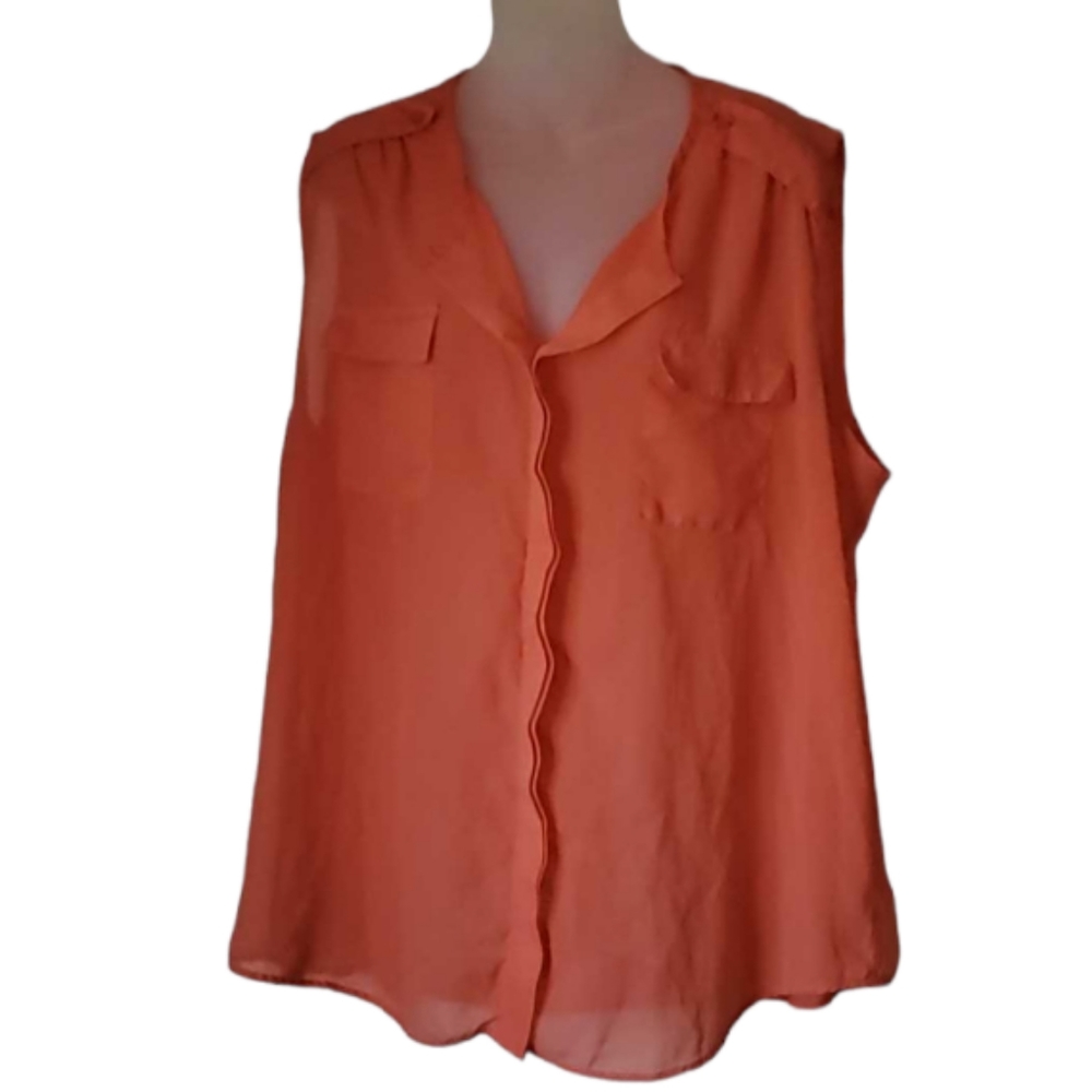 MIX & CO Semi-Sheer Peach Orange Pullover Blouse Sleevless Beach Co…